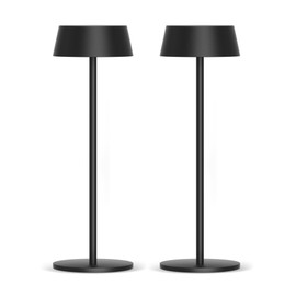 Aipsun Table Lamps Set of 2, Black Battery Operated Table Lamp Cordless Outdoor Touch LED Table Lamp for Restaurant/Living Room/Bedroom 3000K Warm Light IP54 Waterproof