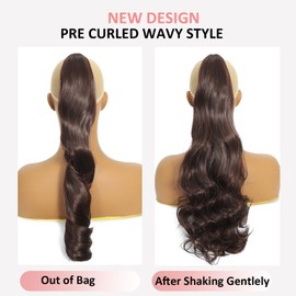 Webshaiy Long Ponytail Extension Claw Clip in Ponytail Hair Extensions Fluffy Loose Wave Synthetic Heat-Resistant Fibers Hair Pieces for Women Daily Use 22 Inch Caramel Brown