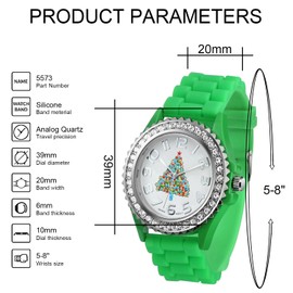 Blekon Geneva Women's Holiday Boyfriend White Dial with Christmas Tree Santa Snowman and Crystals Silicone Buckle Strap Watch