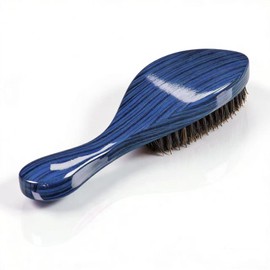 Terrilee Premium Handle 360 Wave Brush for Men - Medium Soft Curved 360 Wave Hair Brushs - Made with Nature Beech & 100% Boar Bristle Soft Men's Hair Brush For Black Men 360 (Blue Wood)
