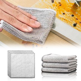 Metal Wire Dish Towel, Reversible 7.9 x 7.9 inches (20 x 20 cm), Bamboo Charcoal Double Sided Metal Cleaning Cloth, Double Sided Use, Scratch-free, Dishwashing, Mesh Cloth, Dry and Wet Use, Wire Dish