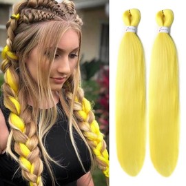 CANELIA Yellow Pre Stretched Braiding Hair 26 Inch 2 Packs Hot Water Setting Easy Braid Yaki Texture Braids Synthetic Hair Extensions for Box Braids Crochet Bradids Hair Extension (2 Packs,Yellow#)