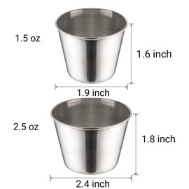 Pumtus 30 Pack Small Sauce Cups, Stainless Steel Ramekin Condiment Sauce Dishes, Mini Individual Saucers, Commercial Grade Dipping Cups, Sushi Dipping Bowl Appetizer Plates, 2.5 oz, 1.5 oz