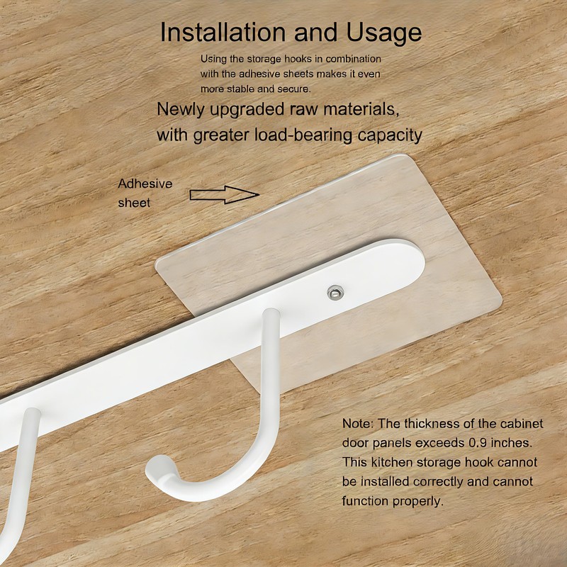 CXY Kitchen Utensil Hanger with 6 Hooks, No Drill Under