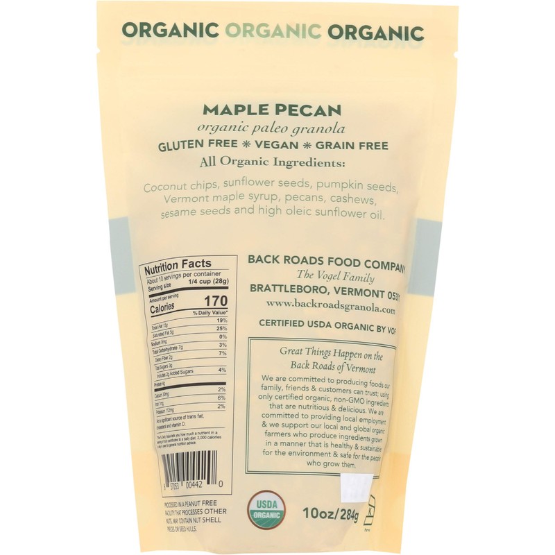 BACK ROADS Organic Maple Pecan Granola, 10 OZ