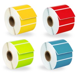 HOUSELABELS 2.25" x 1.25" RED, Blue, Yellow, Green Address Labels on 1" Core Compatible with Zebra and Rollo Printers, 4 Rolls / 1,000 Labels per Roll