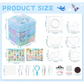 adorbox Fuse Beads Kit, 14900 Iron Beads for Kids with 4-Tier Blue Transparent Storage Box, 36 Colors Melty Bead Set with 6 Pegboards, Ironing Paper and Accessories Craft Kit for DIY Crafts Making