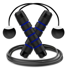 ONEGlobal Steel Reinforced Cordless Skipping Rope for Adults | Adjustable Tangle-Free dual Jump Rope with Comfortable Non-Slip EVA Foam Handle for Workouts, Boxing Exercises (Cordless, Blue)