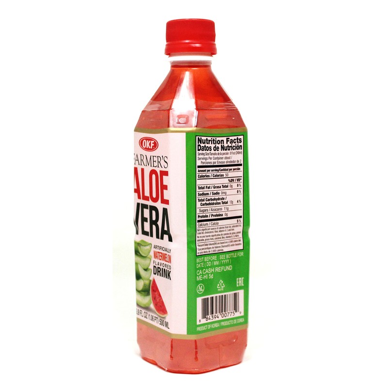 OKF Farmer's Aloe Vera Drink, Watermelon, 16.9 Fluid Ounce (Pack
