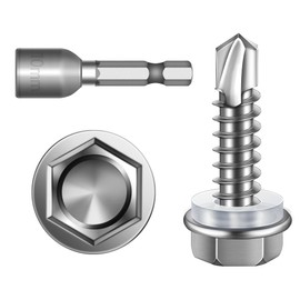 Mywish 200pcs #14×1" Self Drilling Screws for Metal, Self Tapping Screws for Metal 410 Stainless Steel, Hex Washer Head Self Drilling Screws, High-Strength Self Tapping Sheet Metal Tek Screws