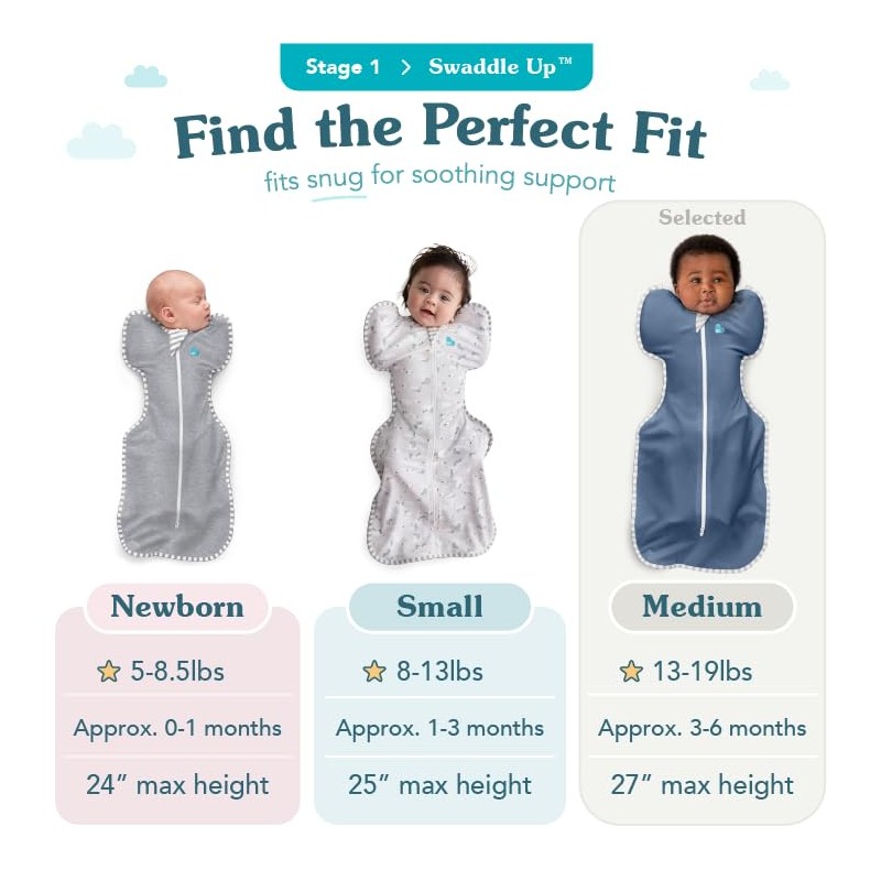 Love To Dream Swaddle UP, Sleep Sack 0-3 Months, Self-Soothing,