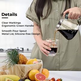 Aquach Pour Over Coffee Maker with Stainless Steel Filter & Borosilicate Glass Carafe - 28oz Drip Coffee Pot for Rich Flavor, Easy Cleanup & Dishwasher Safe Components, Ideal for Daily Use