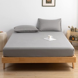 Good Nite Single Fitted Sheet 25CM Extra Deep Pocket Soft and Breathable Fitted Sheet (Grey, Single)