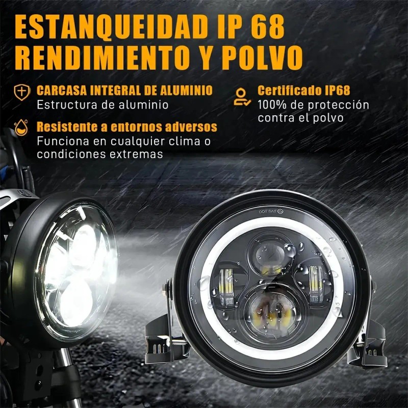 Faro Moto Universal 7 Pulgadas Led Alto Brillo Con Carcasa