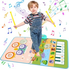 Alfombrilla Musicales para Niños, Teclado de Piano Música con 2 Baquetas, 5 Modos, 8 Sonidos de Animales,13 Melodies Tapete Musical Instrumentos Musicales Juguetes Didácticos Regalo para 4+ Niño Niña
