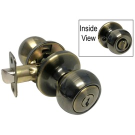 Antique Brass Entry Entrance Round Knob with Matching Double Cylinder (keyed on Both Sides) Deadbolt Pack Kwikset Keyway Keyed Alike 5765AB (5 Set)