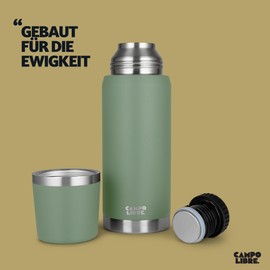 Campo Libre. Jaco® I Thermos Flask 1 Litre & 750 ml I Thermos with Cup I Our Thermos Flask Keeps Hot for at least 24 Hours I Insulated Jug with High-Quality Double Wall Insulation is 100% Leak-Proof