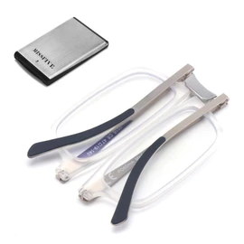 Missfive Folding Foldable Reading Glasses for Men Women Portable Travel Pocket Readers Metal Case Clear 2.50x