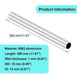 iMeistek 6063 Aluminium Tubes, 15 mm OD x 13 mm ID x 300 mm Length, Seamless Aluminium Round Tubes for DIY Model, Industry (3 Pieces)