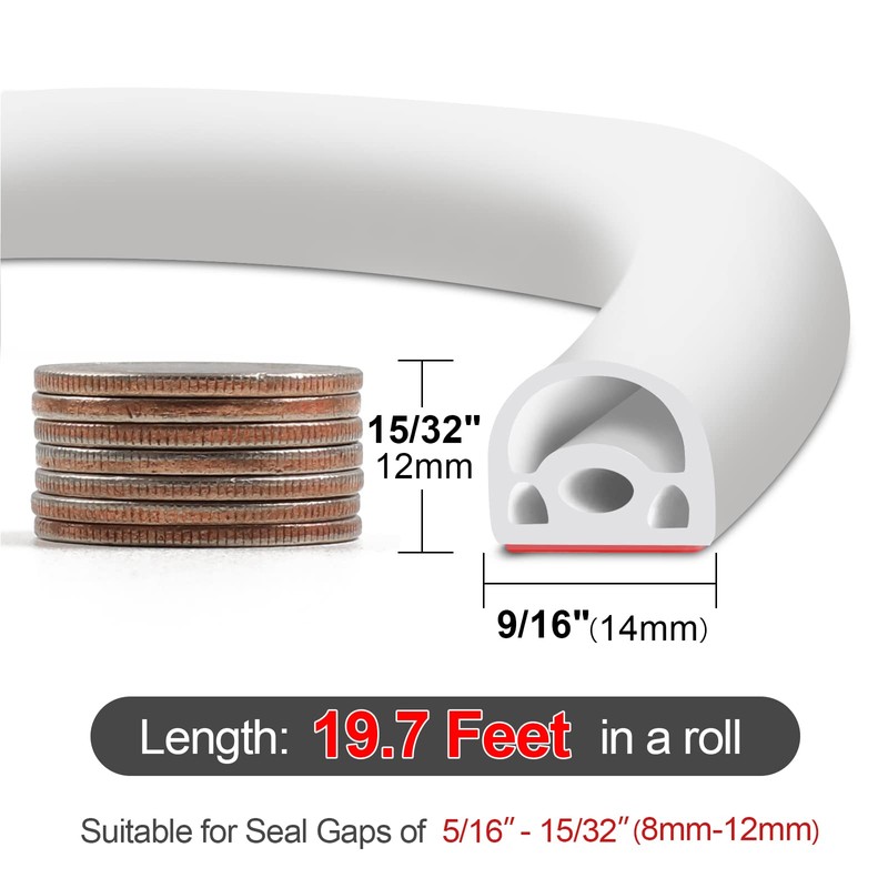 [New Upgrade] 19.7Ft Silicone Door Weather Stripping Door Seal Strip