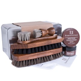 FootFitter Complete Shoe Cleaning, Polishing, and Shining Set- Brown