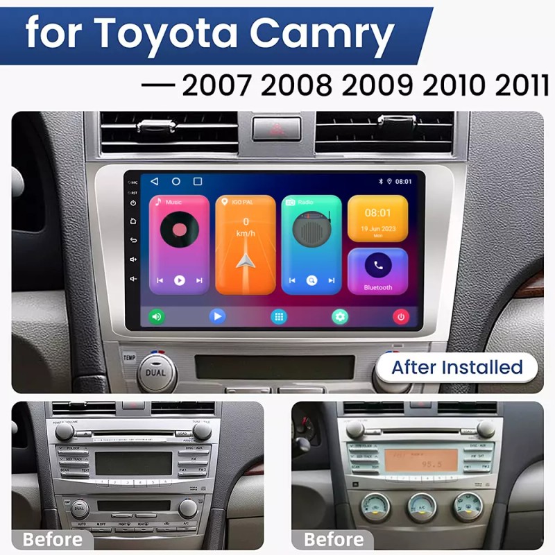 For Toyota Camry 2007-2011 Car Stereo Radio Apple CarPlay Android12