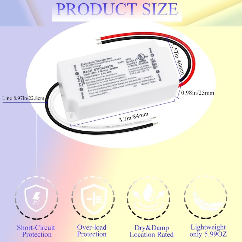 Led Driver 60W Triac Dimmable, Power Supply, AC100-130V to DC24V