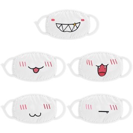 AOZUO Cute Cat Face Mask, Kawaii Cotton Mouth Masks Reusable Washable Face Mask Anti-Dust Anime Masks for Women Men (White 5pcs)