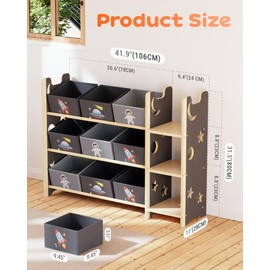 yoopin Toy Storage Organizer with 3 Shelves and 9 Bins, Black Starry Sky Bookshelf and Bookcase for Kids, Playroom Toy Bin Shelf for Bedroom & Room, 41.9" W