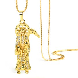 MidSmile Santa Muerte Necklace: 18K Gold Plated Santa Muerte Pendant Jewelry for Women, Mothers Day Gifts