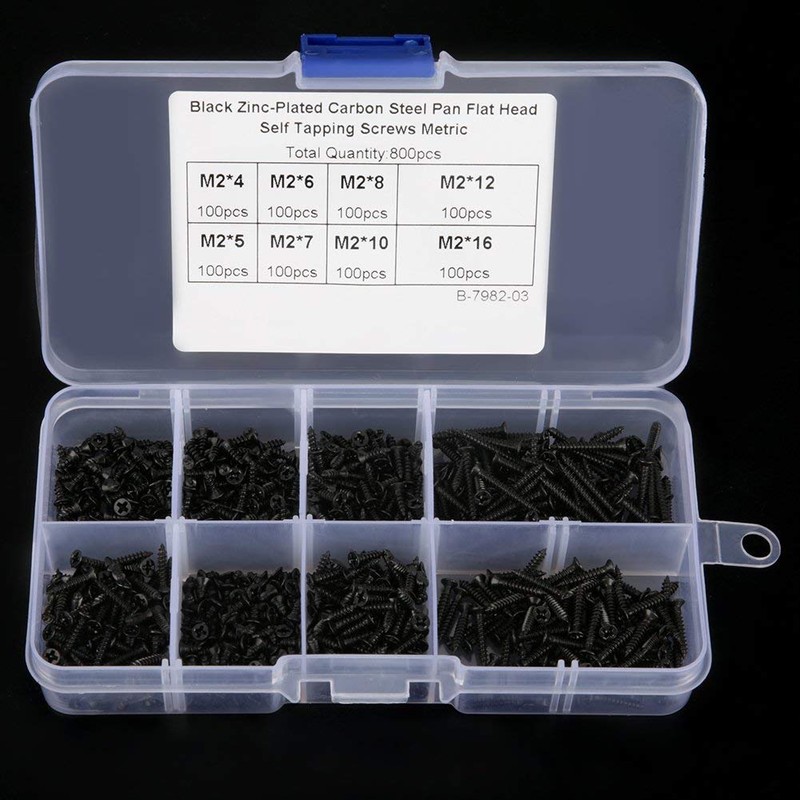 800 pcs M2 Black Carbon Steel Self-Tapping Screw Assortment Kit,