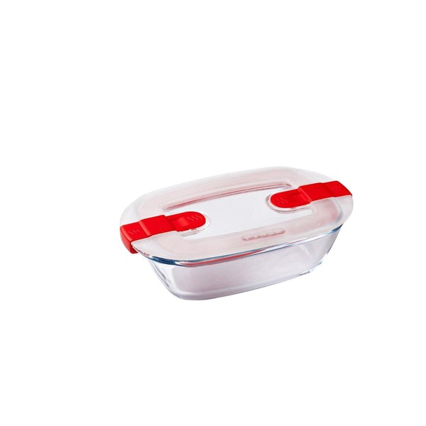 Pyrex Cook & Heat contenitore rettangolare per alimenti in vetro borosilicato con coperchio sfiatavapore per il microonde – cuocere in forno, conservare & riscaldare - 17x10cm -