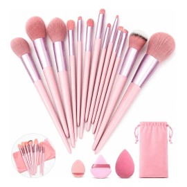 Ohtomber Kit Maquillaje Kit De Maquillaje Completo Brochas De Maquillaje 16 Piezas Rosa Esponjas Estuche Uso Profesional Multiusos Rosa