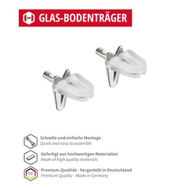 Gedotec Glass Shelf Support 3 mm Shelf Support with Fuse - H9638 | Shelf Support for Wood and Glass Floors | Nickel-Plated Steel - Transparent Plastic | Pack of 20 - Shelf Support Pins for Furniture