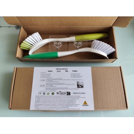 MIEGUIWOR Pack of 2 Washing Up Brushes, Dish Brush with Handle, Rim Brush, Cleaning Brush, Scrubbing Brush, Kitchen Cleaning, Joint Brush, Cleaning Brush for Pans, Pots, Kitchen Sink (Green + Yellow)