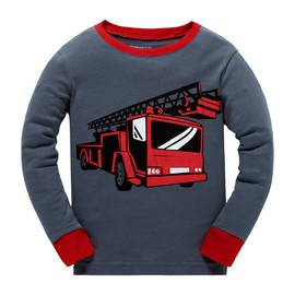 Little Boys Pajamas for Toddler Clothes Set Fire Truck Sleepwear Long Sleeve 100% Cotton 2 Piece Kids Pjs Size 4t