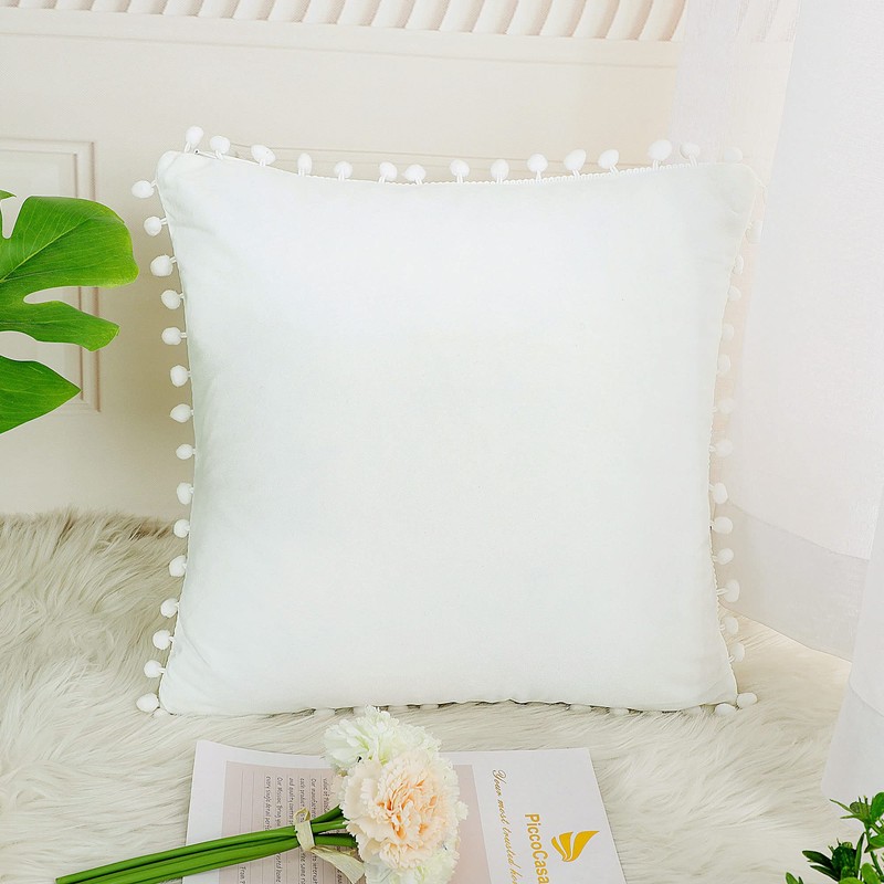 PiccoCasa Velvet Pillow Covers, 1PCS Pom Pom Christmas Throw Pillow