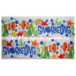 1.5 SNORKELING NAUTICAL CRUISE FISH PATRIOTIC GROSGRAIN RIBBON 4 HAIRBOW BOW