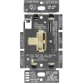Lutron Toggler Incandescent 600-Watt Single-Pole Dimmer Switch, TG-600PH-IV, Ivory