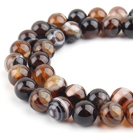 DIQIO Natural Stone Beads Gemstone Beads for Jewelry Making - Crystal Beads for Bracelets, 6mm Beads Round Beads(58-60pcs, 6mm, Coffee Stripe Agate)