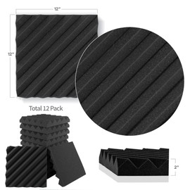 Foroomaco 12 Pack Sound Proof Foam Panels for Walls, 12x12x2 Inches Slash Style Acoustic Panels for Home Studio Acoustic Treatment (Black)