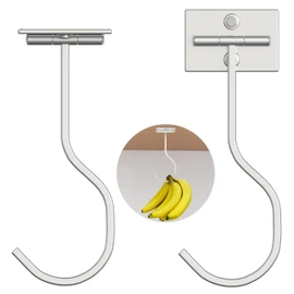 2-Pack Self Adhesive Banana Hook, Metal Banana Hanger Hook,Under Cabinet Hook For Bananas Or Kitchen Items, Foldable Banana Hook, Folds Up With Magnets When Not In Use, Keep Bananas Fresh, Silver