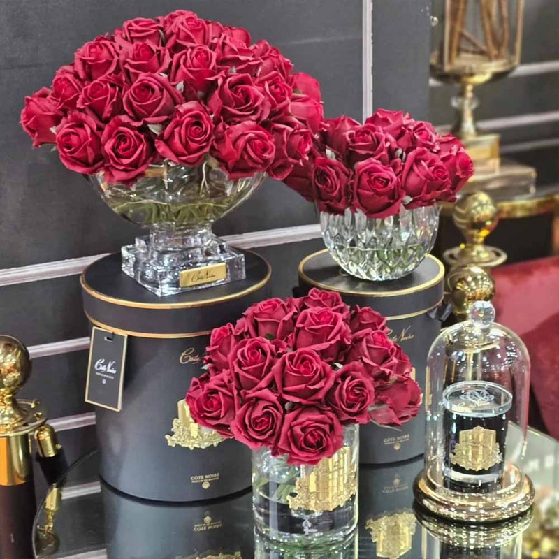 Cote Noire-Luxury Round 13 Rose Bud Bouquet Carmine Red