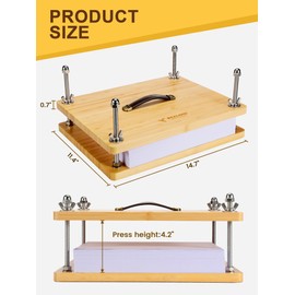 BKALEME Book Press - 14.7x11.4" Large Size, Sustainable Wood Bookbinding Press, Portable Grip Handle & Anti-Slip Mat, Handmade Book Binding Tools for Craft Enthusiasts