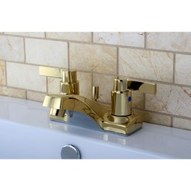 Kingston Brass KB8102NDL 3-5/8-Inch in Spout Reach NuvoFusion 4-Inch Centerset Lavatory Faucet with Brass Pop-Up, Polished Brass
