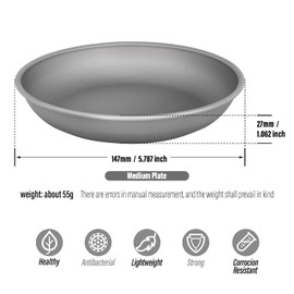 TiTo Titanium Plates Dish Outdoor Camping Tableware Ultralight Round Fruit Dinner Plate for BBQ Home Canteen Hiking Beach Picnic Pan (Middle)
