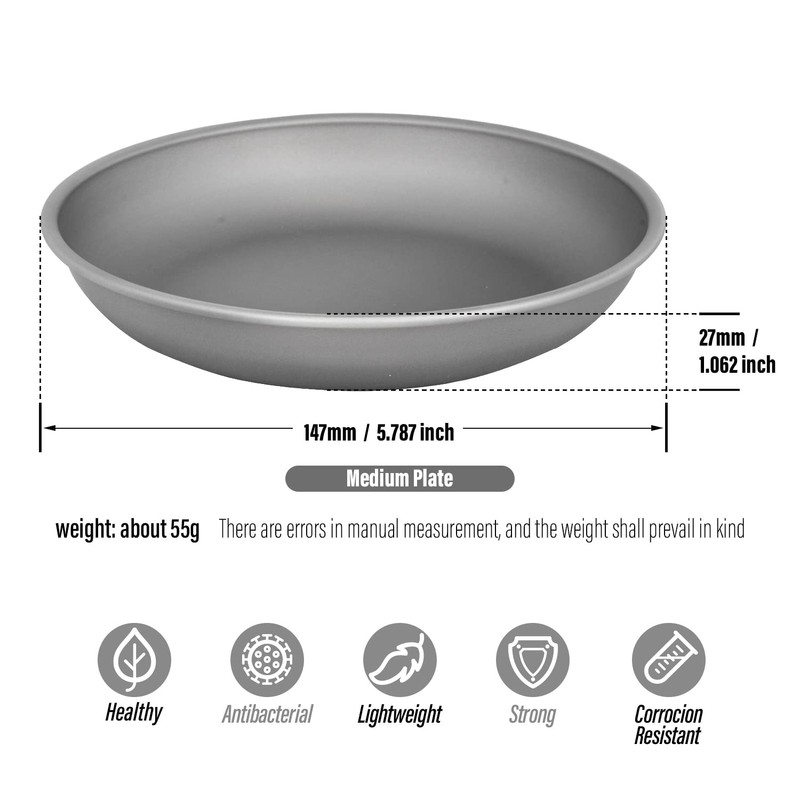 TiTo Titanium Plates Dish Outdoor Camping Tableware Ultralight Round Fruit
