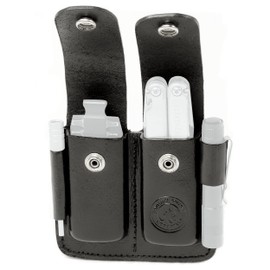 Ledertaff Leather Holster for Leatherman and Other Multitools to Carry on Belt, Space for Bit Kit and Extender, Brown/Black, Small for Wave, Large for Courage (Black, Wave)
