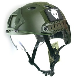 ATAIRSOFT Army Military Style SWAT Combat PJ Fast Helmet w/Protective Goggles OD Green for CQB Shooting Airsoft Paintball