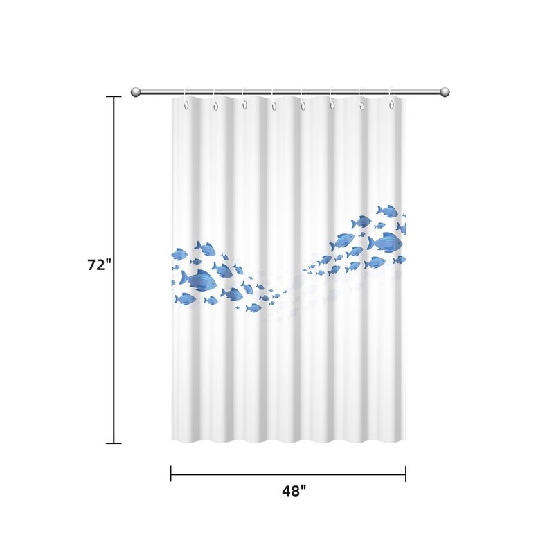 Yeele School of Fish Minimalist Ocean Wave Shower Curtain, Blue